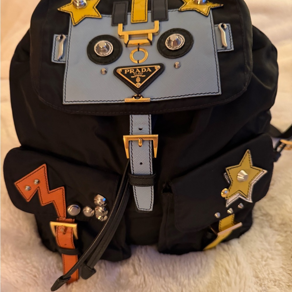 Prada Black Backpack with Yellow, Orange and Light Blue Accents - Picture 9 of 12